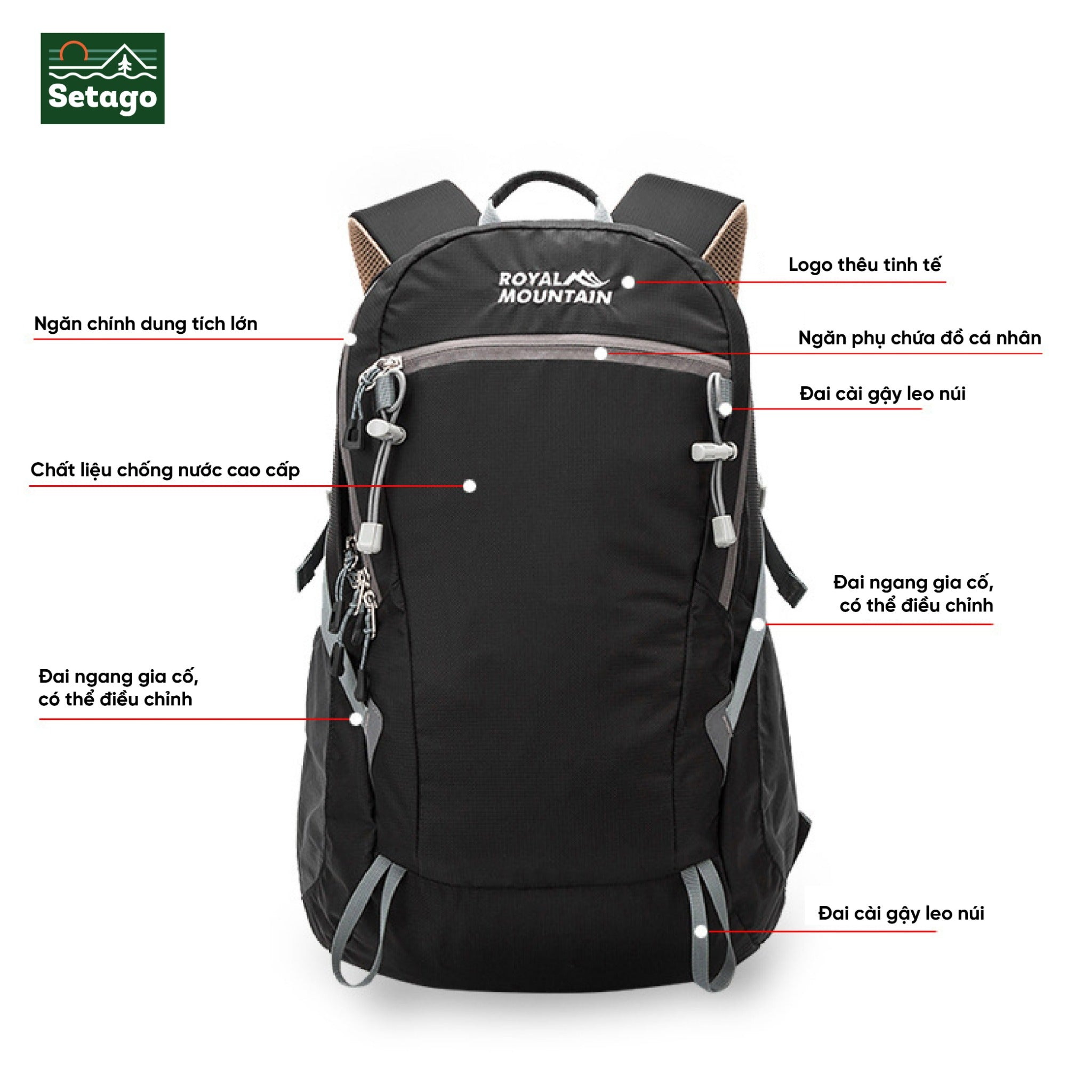 Balo mountian royal- balo trekking, leo núi với dung tích 20-30L gọn nhẹ tiện lợi, chất liệu chống nước cao cấp