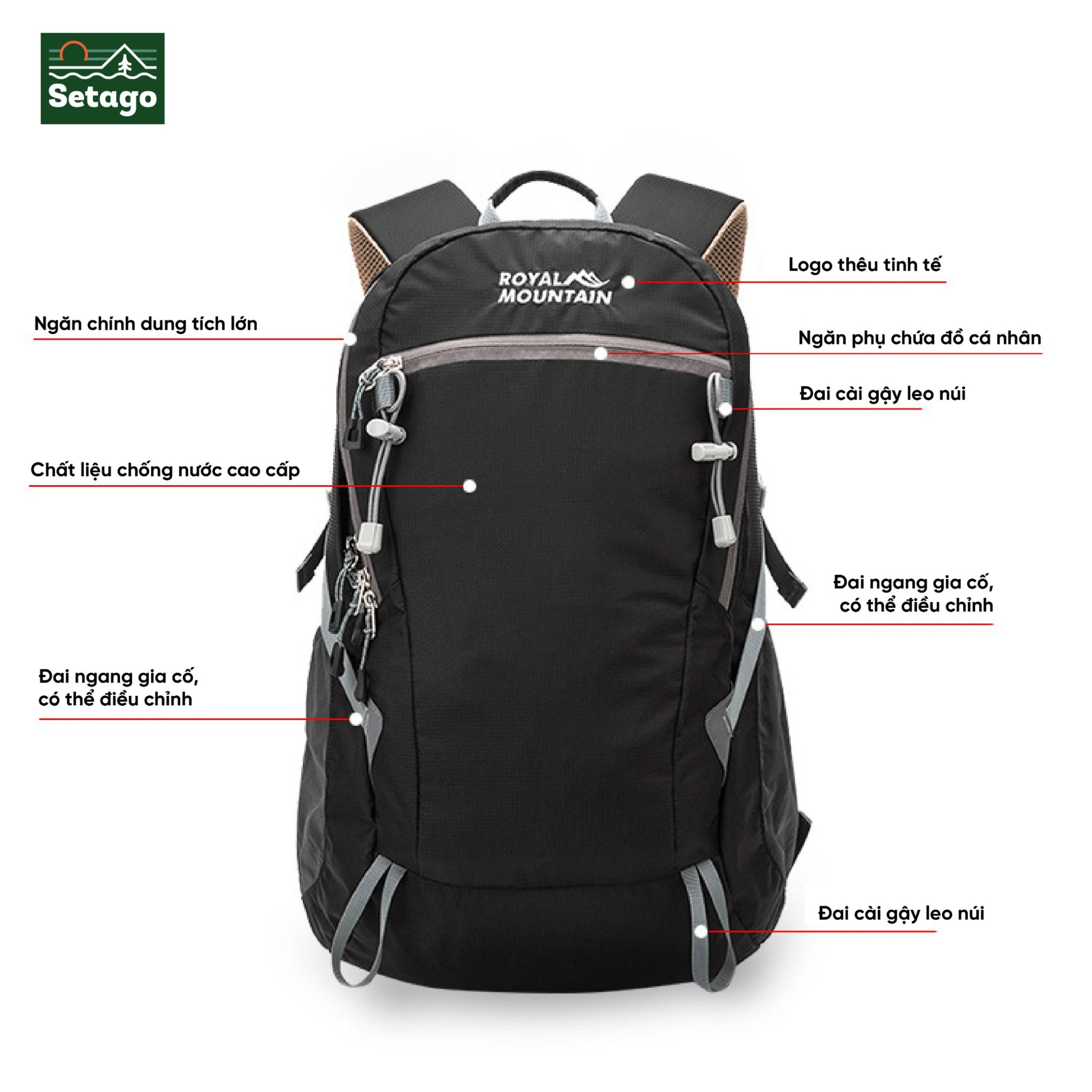 Balo mountian royal- balo trekking, leo núi với dung tích 30L gọn nhẹ tiện lợi, chất liệu chống nước cao cấp
