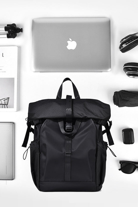 Balo rolltop laptop, du lịch, nhiều ngăn chứa đồ, chất liệu chống thấm nước, có ngăn riêng đựng laptop.