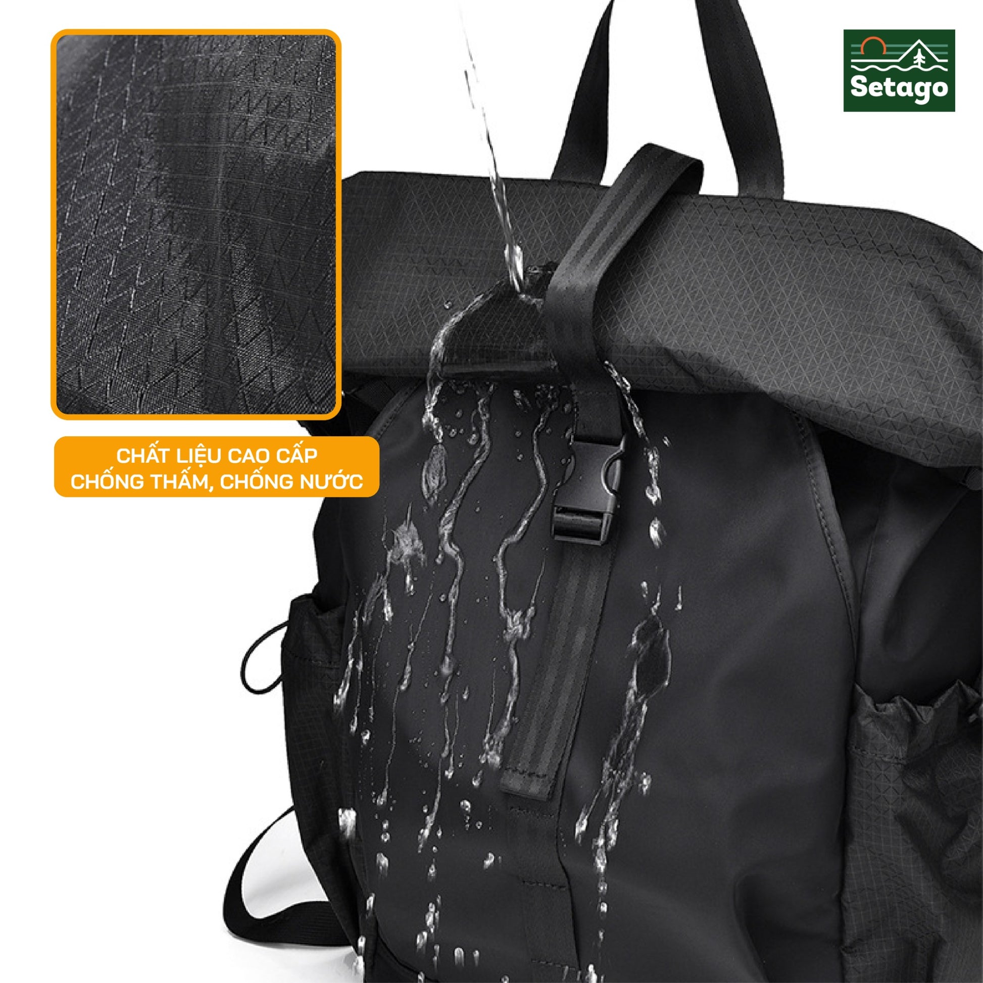 Balo rolltop laptop, du lịch, nhiều ngăn chứa đồ, chất liệu chống thấm nước, có ngăn riêng đựng laptop.