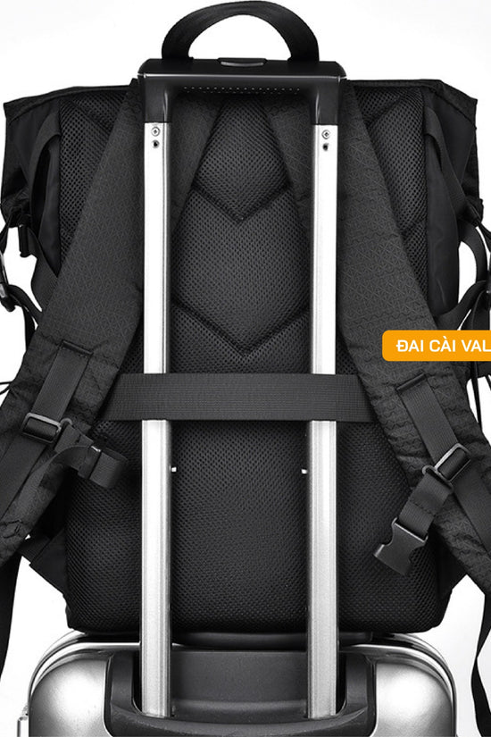 Balo rolltop laptop, du lịch, nhiều ngăn chứa đồ, chất liệu chống thấm nước, có ngăn riêng đựng laptop.