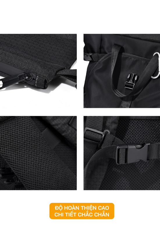 Balo rolltop laptop, du lịch, nhiều ngăn chứa đồ, chất liệu chống thấm nước, có ngăn riêng đựng laptop.