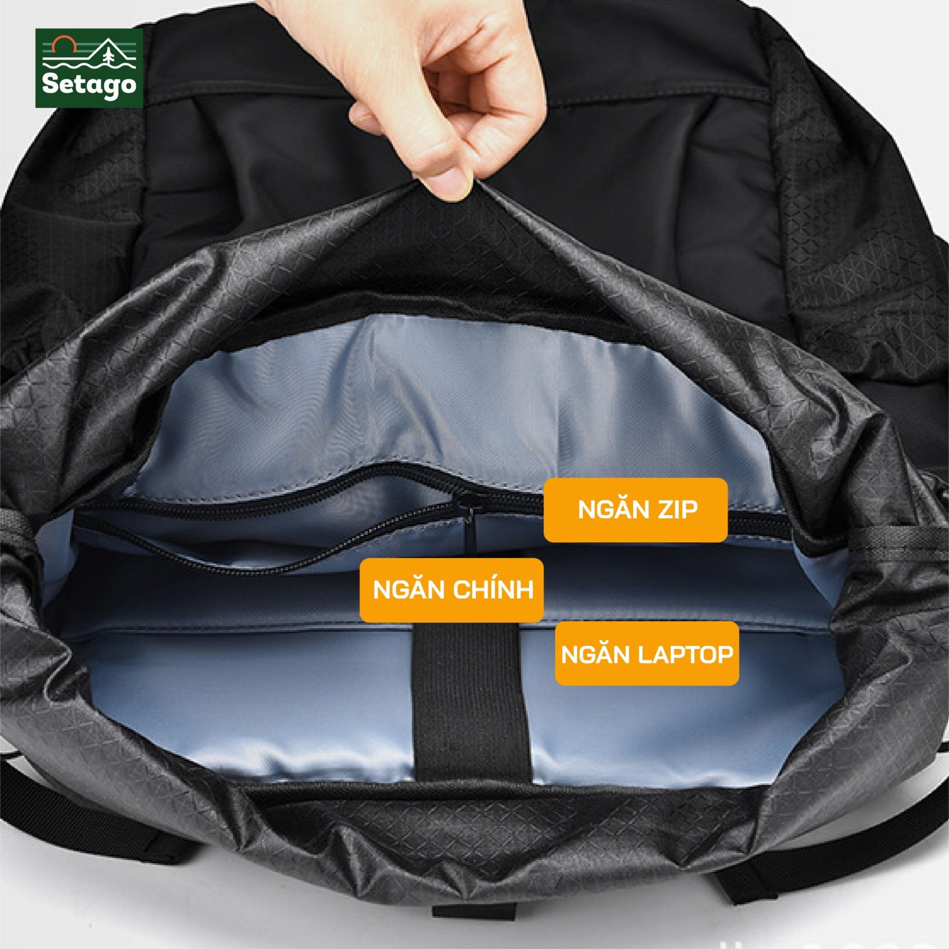 Balo rolltop laptop, du lịch, nhiều ngăn chứa đồ, chất liệu chống thấm nước, có ngăn riêng đựng laptop.