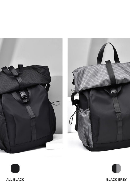 Balo rolltop laptop, du lịch, nhiều ngăn chứa đồ, chất liệu chống thấm nước, có ngăn riêng đựng laptop.