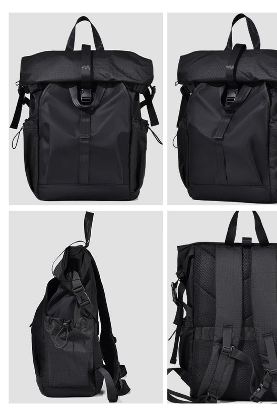 Balo rolltop laptop, du lịch, nhiều ngăn chứa đồ, chất liệu chống thấm nước, có ngăn riêng đựng laptop.