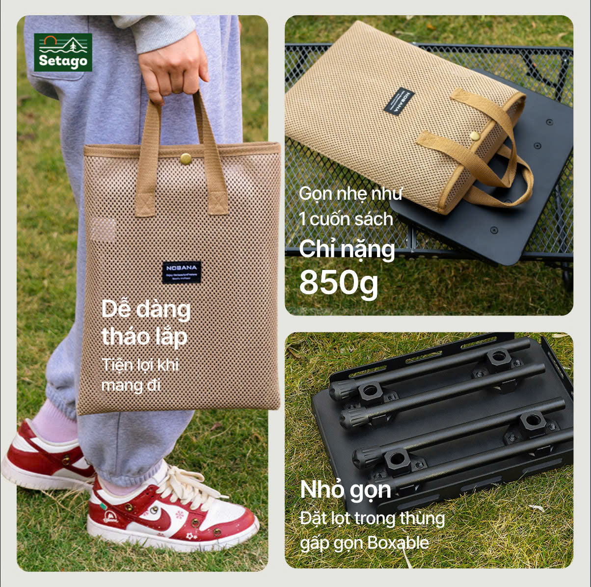 Bàn Modi - siêu gọn, nhẹ tiện lợi, đựng vừa trong thùng gấp boxable, Balo