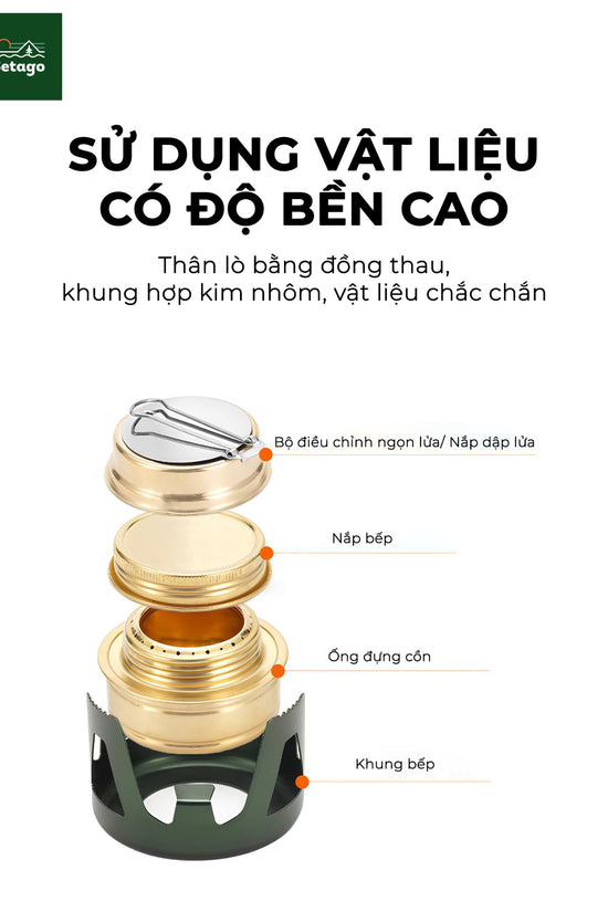 Bếp cồn cắm trại - Chất liệu xịn, đa dạng màu sắc và cực tiện lợi, nhỏ gọn khi mang đi du lịch, giúp chế biến món ăn, đồ uống nóng nhanh chóng