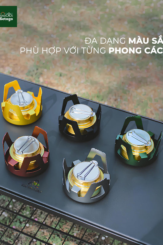 Bếp cồn cắm trại - Chất liệu xịn, đa dạng màu sắc và cực tiện lợi, nhỏ gọn khi mang đi du lịch, giúp chế biến món ăn, đồ uống nóng nhanh chóng