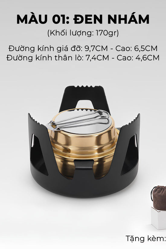 Bếp cồn cắm trại - Chất liệu xịn, đa dạng màu sắc và cực tiện lợi, nhỏ gọn khi mang đi du lịch, giúp chế biến món ăn, đồ uống nóng nhanh chóng