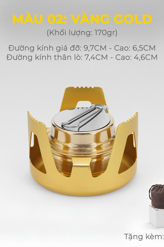 Bếp cồn cắm trại - Chất liệu xịn, đa dạng màu sắc và cực tiện lợi, nhỏ gọn khi mang đi du lịch, giúp chế biến món ăn, đồ uống nóng nhanh chóng