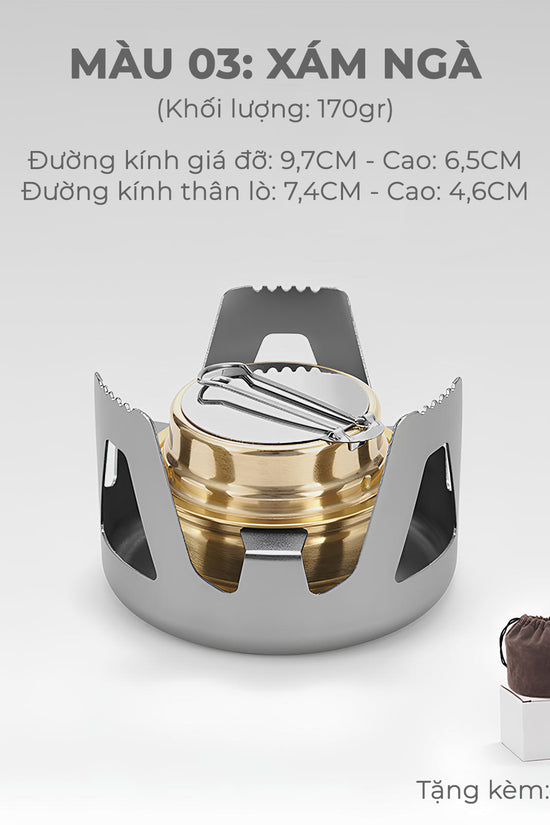 Bếp cồn cắm trại - Chất liệu xịn, đa dạng màu sắc và cực tiện lợi, nhỏ gọn khi mang đi du lịch, giúp chế biến món ăn, đồ uống nóng nhanh chóng
