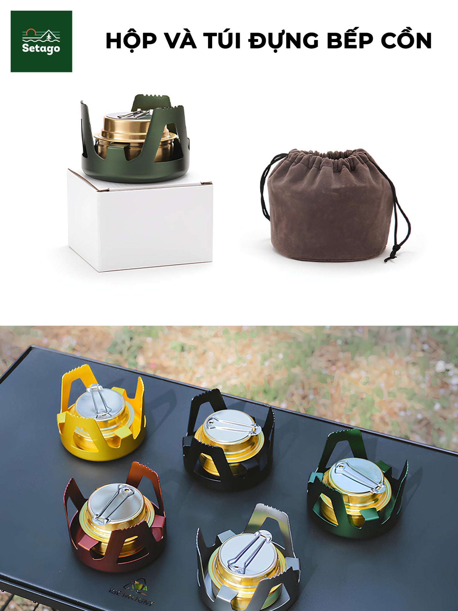 Bếp cồn cắm trại - Chất liệu xịn, đa dạng màu sắc và cực tiện lợi, nhỏ gọn khi mang đi du lịch, giúp chế biến món ăn, đồ uống nóng nhanh chóng