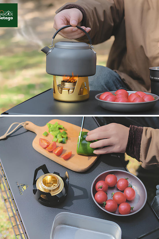 Bếp cồn cắm trại - Chất liệu xịn, đa dạng màu sắc và cực tiện lợi, nhỏ gọn khi mang đi du lịch, giúp chế biến món ăn, đồ uống nóng nhanh chóng