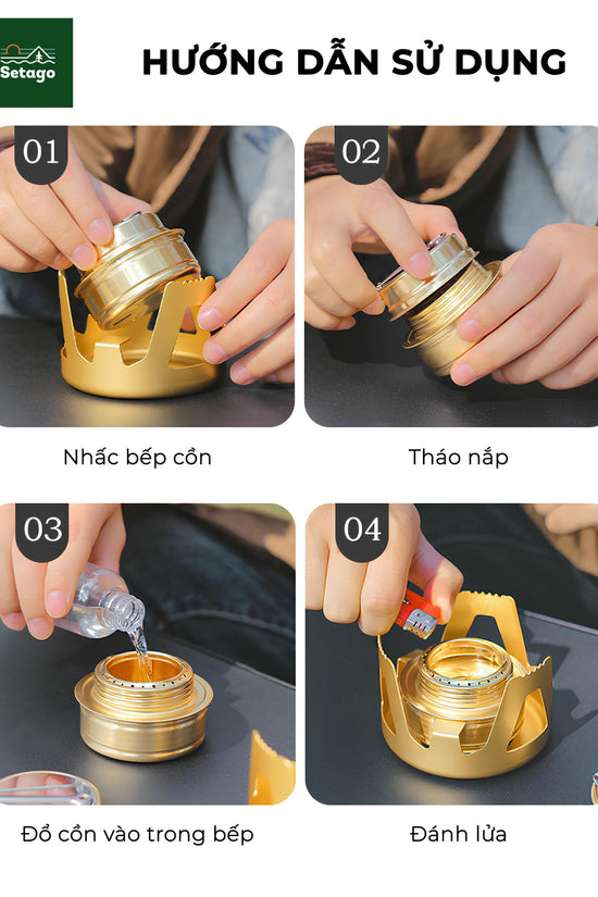 Bếp cồn cắm trại - Chất liệu xịn, đa dạng màu sắc và cực tiện lợi, nhỏ gọn khi mang đi du lịch, giúp chế biến món ăn, đồ uống nóng nhanh chóng