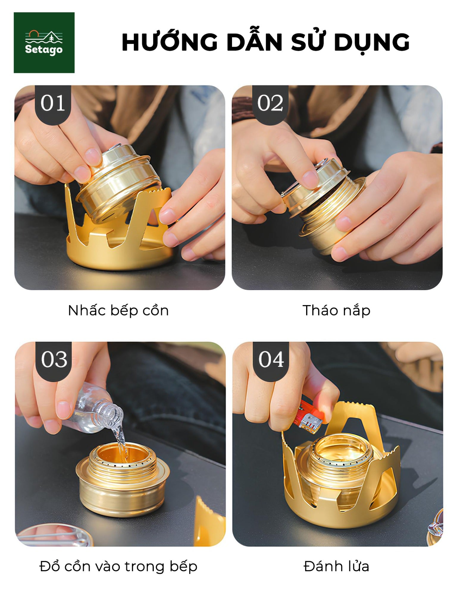 Bếp cồn cắm trại - Chất liệu xịn, đa dạng màu sắc và cực tiện lợi, nhỏ gọn khi mang đi du lịch, giúp chế biến món ăn, đồ uống nóng nhanh chóng