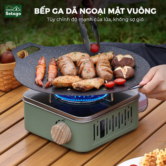 Bếp gas vuông – bếp du lịch nhỏ gọn, hiện đại thích hợp cho chuyến dã ngoại, cắm trại, chất liệu thép không gỉ