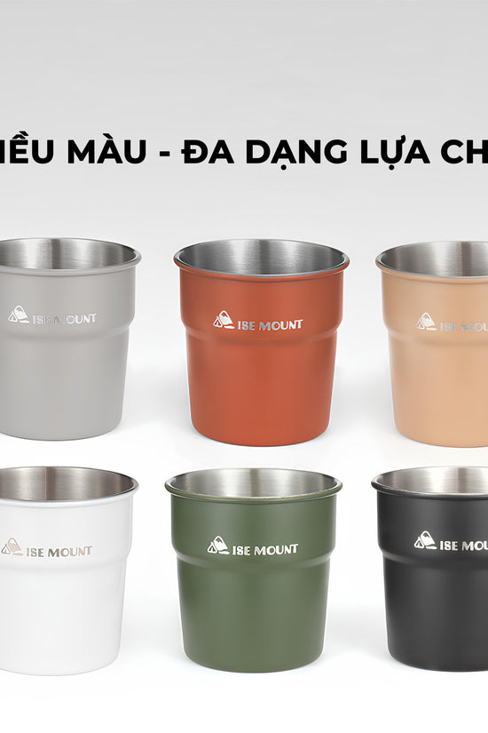 Cốc inox dã ngoại, cắm trại xinh xắn, dày dặn, nhiều màu sắc và có thể xếp chồng phù hợp cho gia đình, nhóm bạn