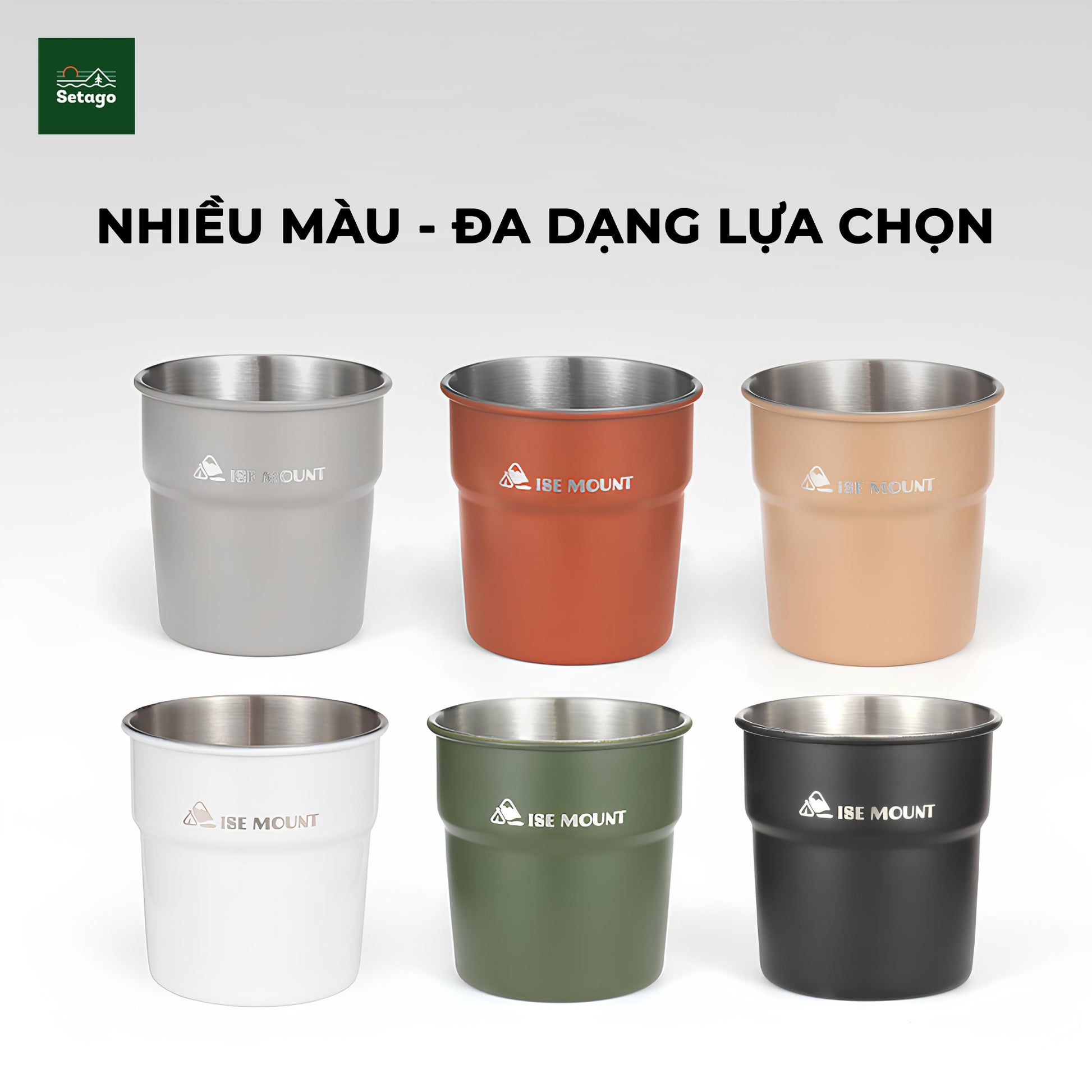 Cốc inox dã ngoại, cắm trại xinh xắn, dày dặn, nhiều màu sắc và có thể xếp chồng phù hợp cho gia đình, nhóm bạn
