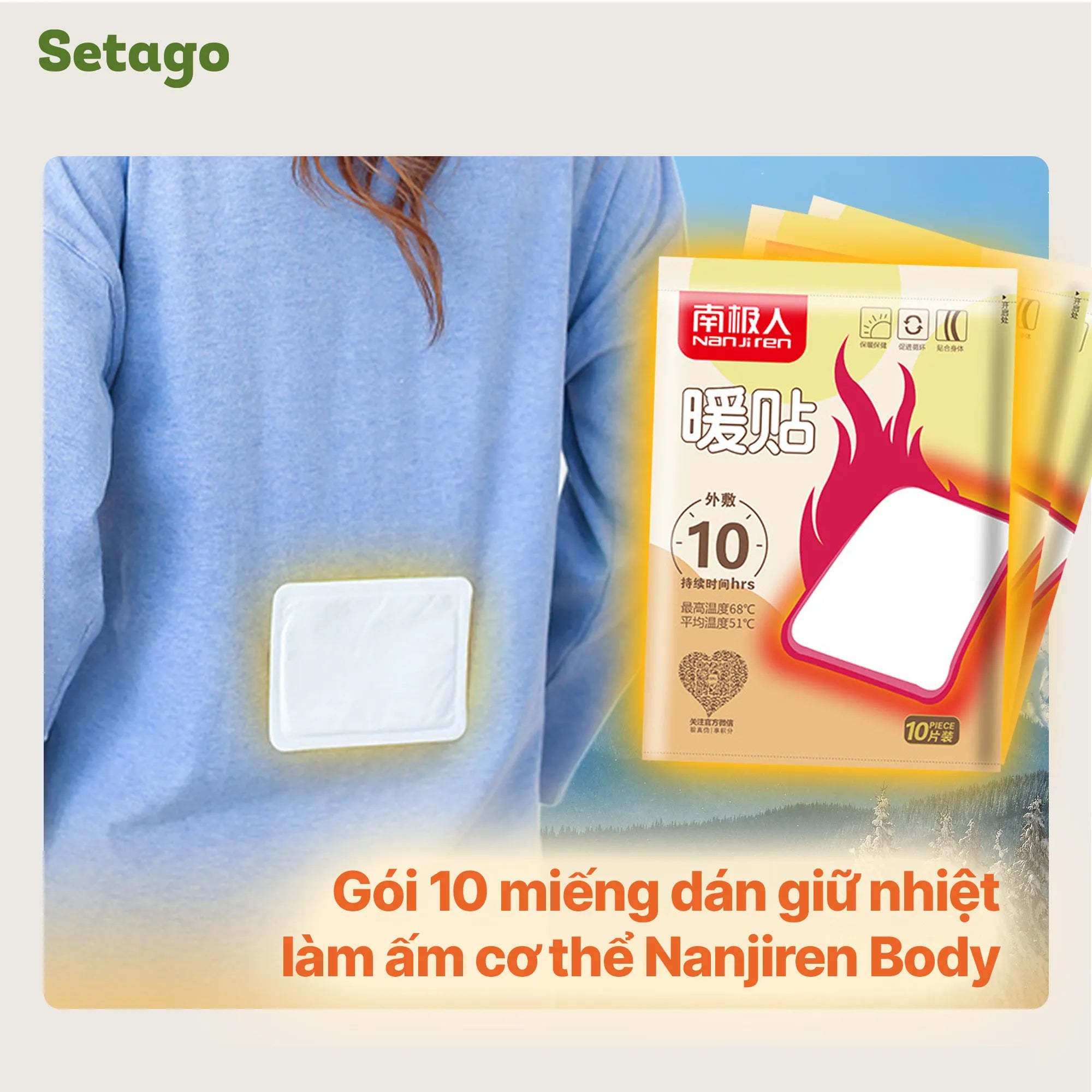 Gói 10 miếng dán giữ nhiệt Nanjiren Body ấm 10h