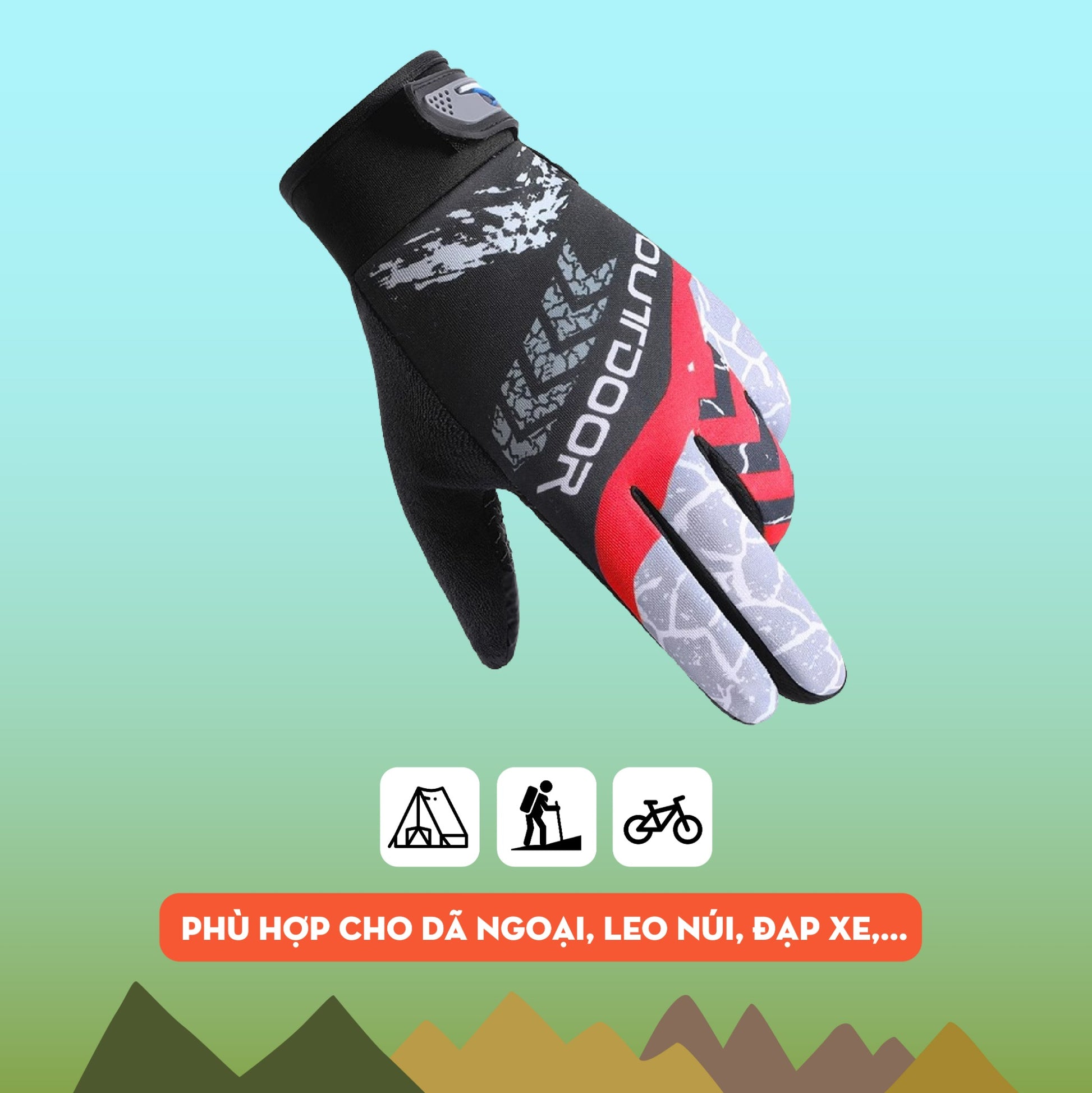 Găng tay leo núi outdoor - phụ kiện chuyên dụng dùng để leo núi có ngón trỏ cảm ứng, chất liệu bền bỉ, thoáng khí