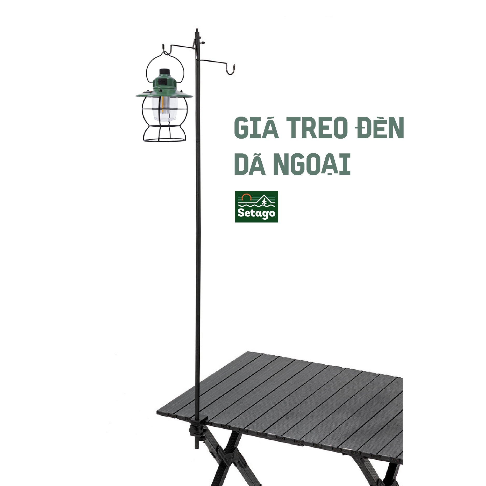 Cột treo đèn cắm trại bằng hợp kim nhôm, có thể cắm xuống đất hoặc kẹp vào mặt phẳng, cạnh bàn