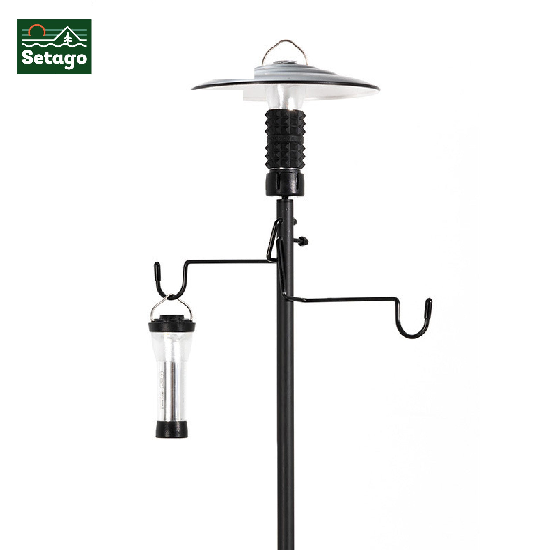 Cột treo đèn cắm trại bằng hợp kim nhôm, có thể cắm xuống đất hoặc kẹp vào mặt phẳng, cạnh bàn