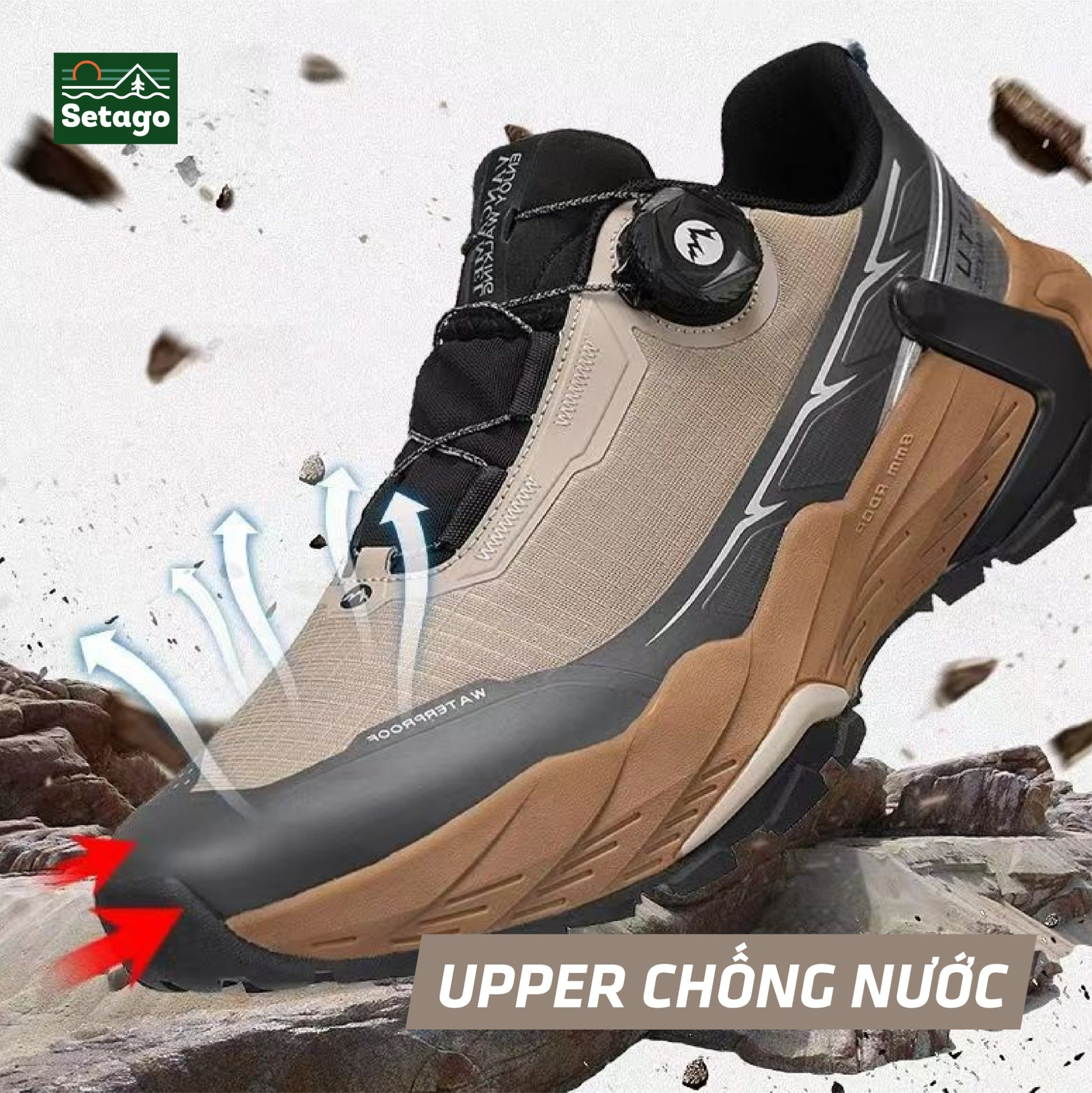 Giày chống nước Outu- đi bộ, hikling, đi chạy trail, leo núi, dã ngoại. Dáng giày cổ thấp chống nước, thoáng khí.