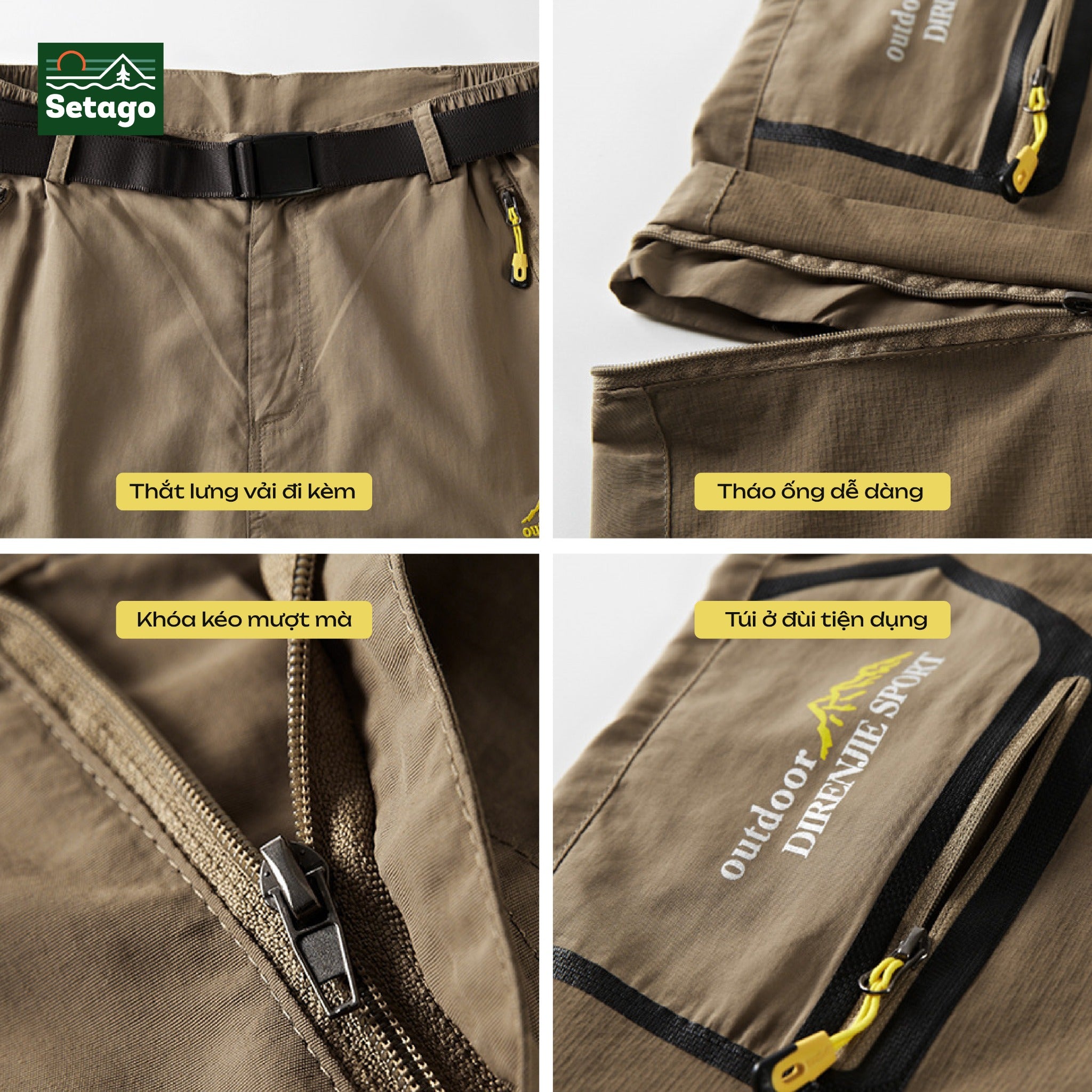 Quần trekking, dã ngoại tháo ống Setago - thấm hút mồ hôi, nhanh khô, chống thấm hiệu quả, chống trầy xước, mài mòn, bền bỉ, thời trang