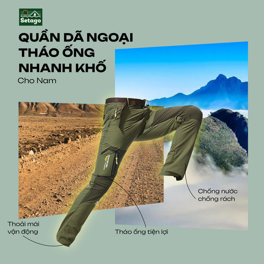 Quần trekking, dã ngoại tháo ống Setago - thấm hút mồ hôi, nhanh khô, chống thấm hiệu quả, chống trầy xước, mài mòn, bền bỉ, thời trang