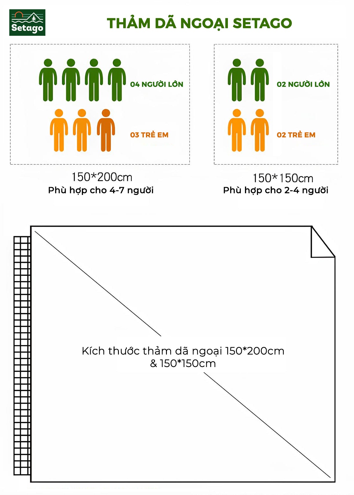 Thảm du lịch, picnic xinh xăn, dùng cho các chuyến dã ngoại, cắm trại hay các chuyến du lịch, thiết kế đặc biệt 2 lớp