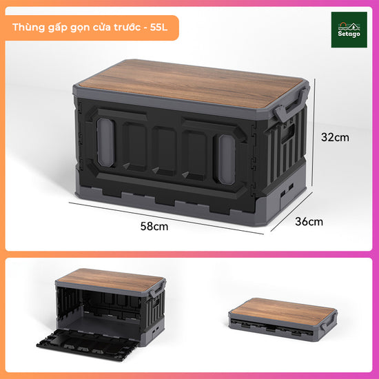 Thùng container gấp gọn cho ô tô dã ngoại kèm bàn gỗ cắm trại