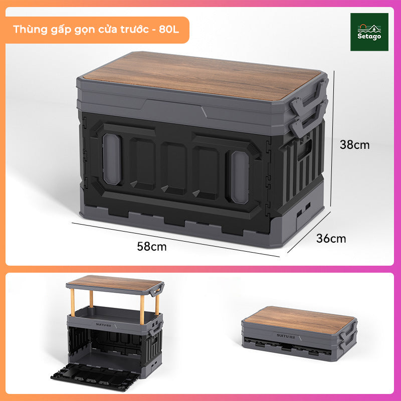 Thùng container gấp gọn cho ô tô dã ngoại kèm bàn gỗ cắm trại