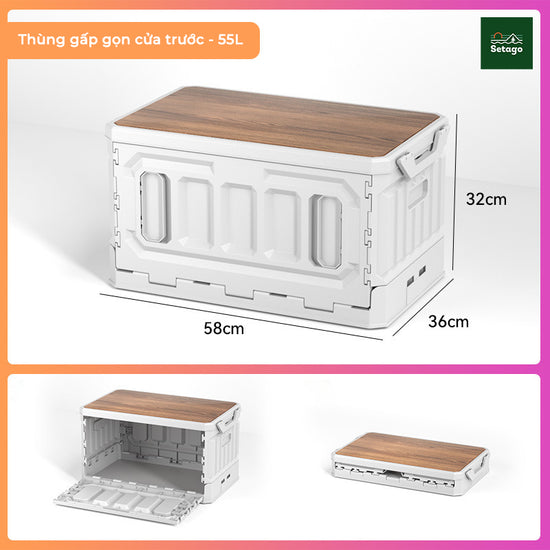 Thùng container gấp gọn cho ô tô dã ngoại kèm bàn gỗ cắm trại