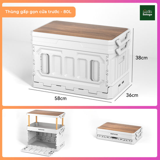 Thùng container gấp gọn cho ô tô dã ngoại kèm bàn gỗ cắm trại