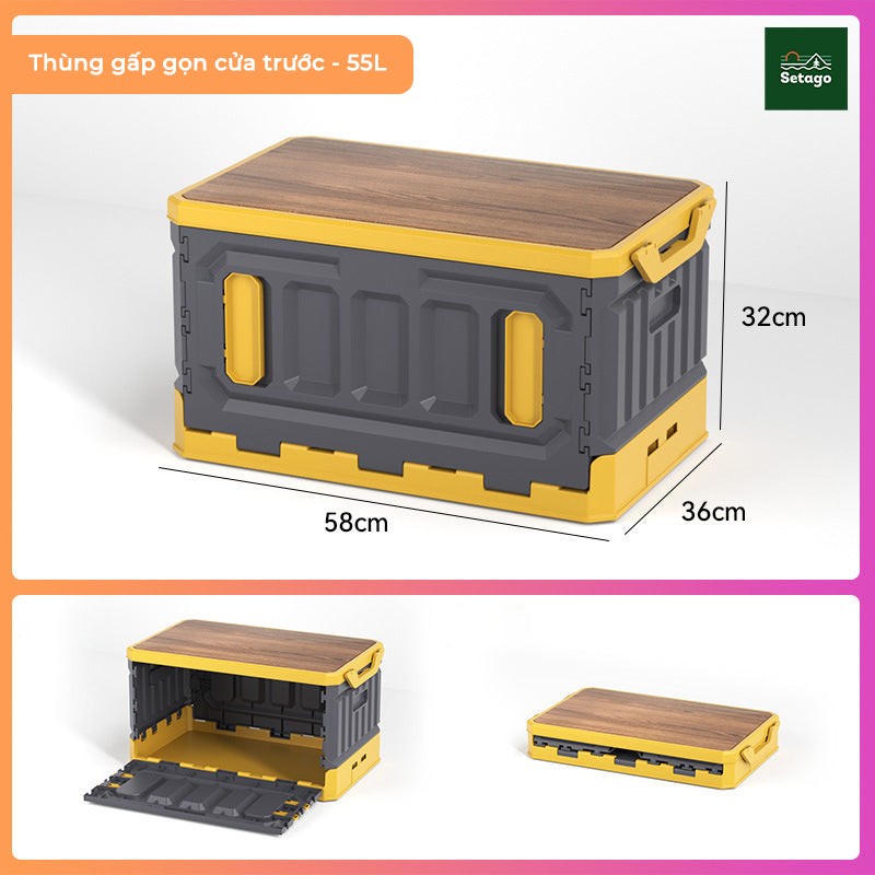 Thùng container gấp gọn cho ô tô dã ngoại kèm bàn gỗ cắm trại