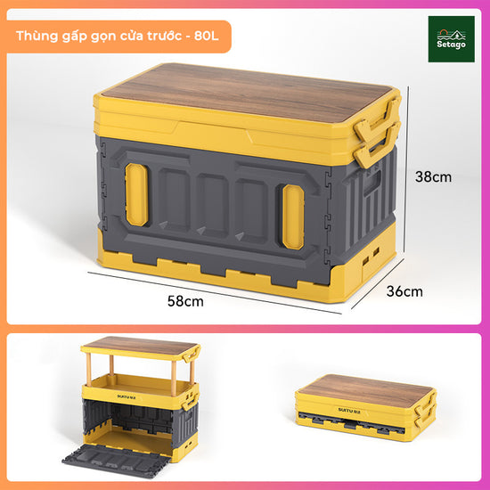 Thùng container gấp gọn cho ô tô dã ngoại kèm bàn gỗ cắm trại