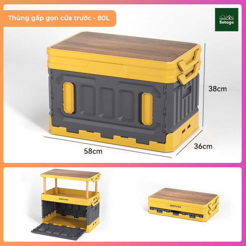 Thùng container gấp gọn cho ô tô dã ngoại kèm bàn gỗ cắm trại