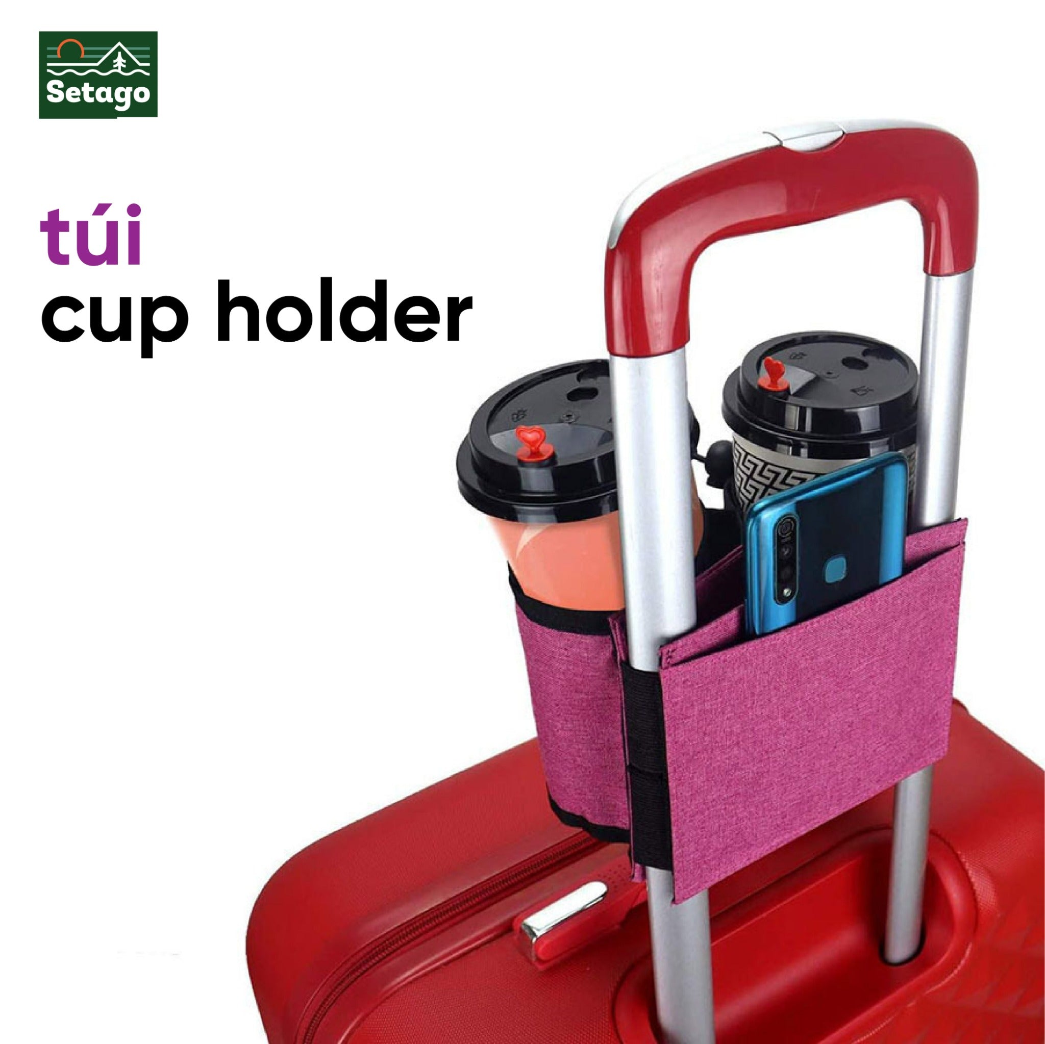 Túi cup holder- túi đựng cốc gắn vali giúp bạn tiện lợi khi di chuyển khi mà có thêm đồ uống.
