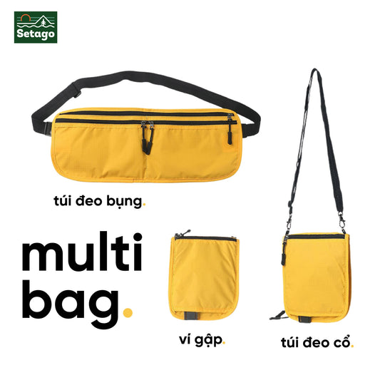 Túi multi bag ba chức năng đeo bụng-ví gập-đeo cổ, phụ kiện túi 3 trong 1 chống nước, gọn nhẹ siêu tiện lợi